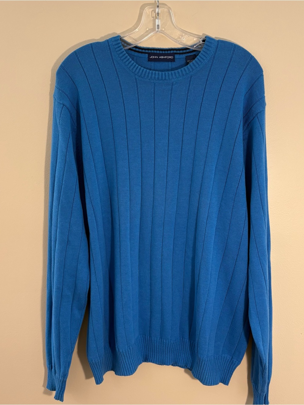 John Ashford Blue 100% Cotton Ribbed Knit Long Sleeved Pullover Sweater Size-XL